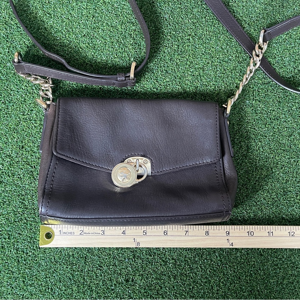 VTG MICHAEL KORS BABY HAMILTON Crossbody Brown Leather Chain Strap Padlock Flap - Picture 9 of 12